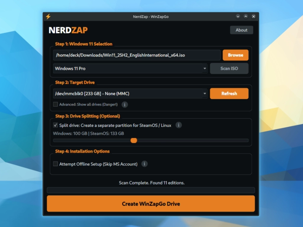 WinZapGo Main Interface